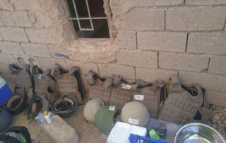 Lined up helmets and protective vests of our paramedic team in Hawijah, Iraq 2017.