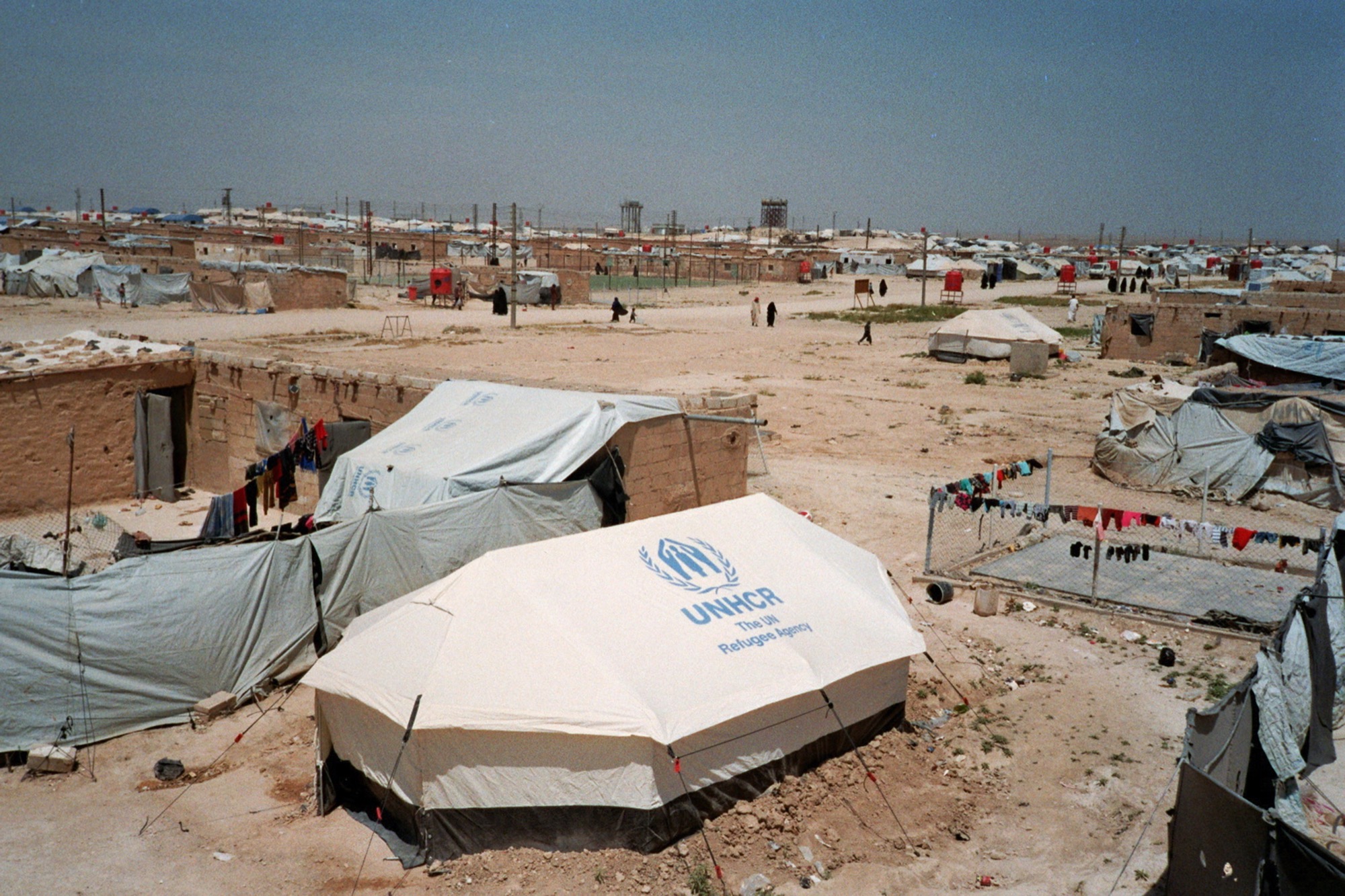 A UNHCR residential tent standing at the al-Hol refugee camp in northeast Syria.